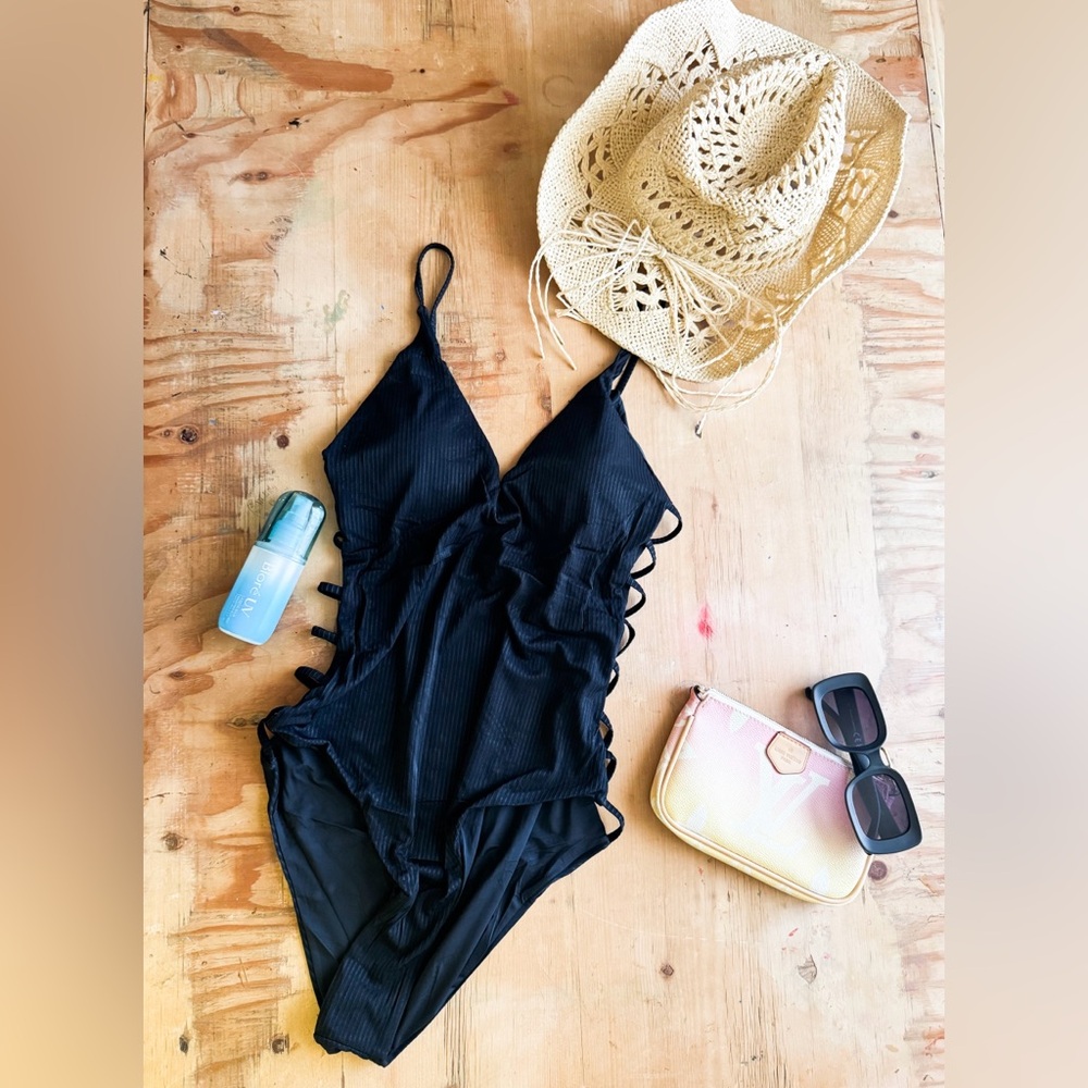 Brand One-Piece Swimsuit in Black